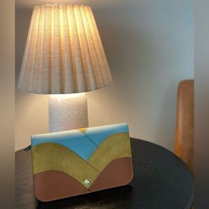 Kate Spade Colorblock Leather Clutch — Light Blue, Mustard & Brown, Nadine Patch